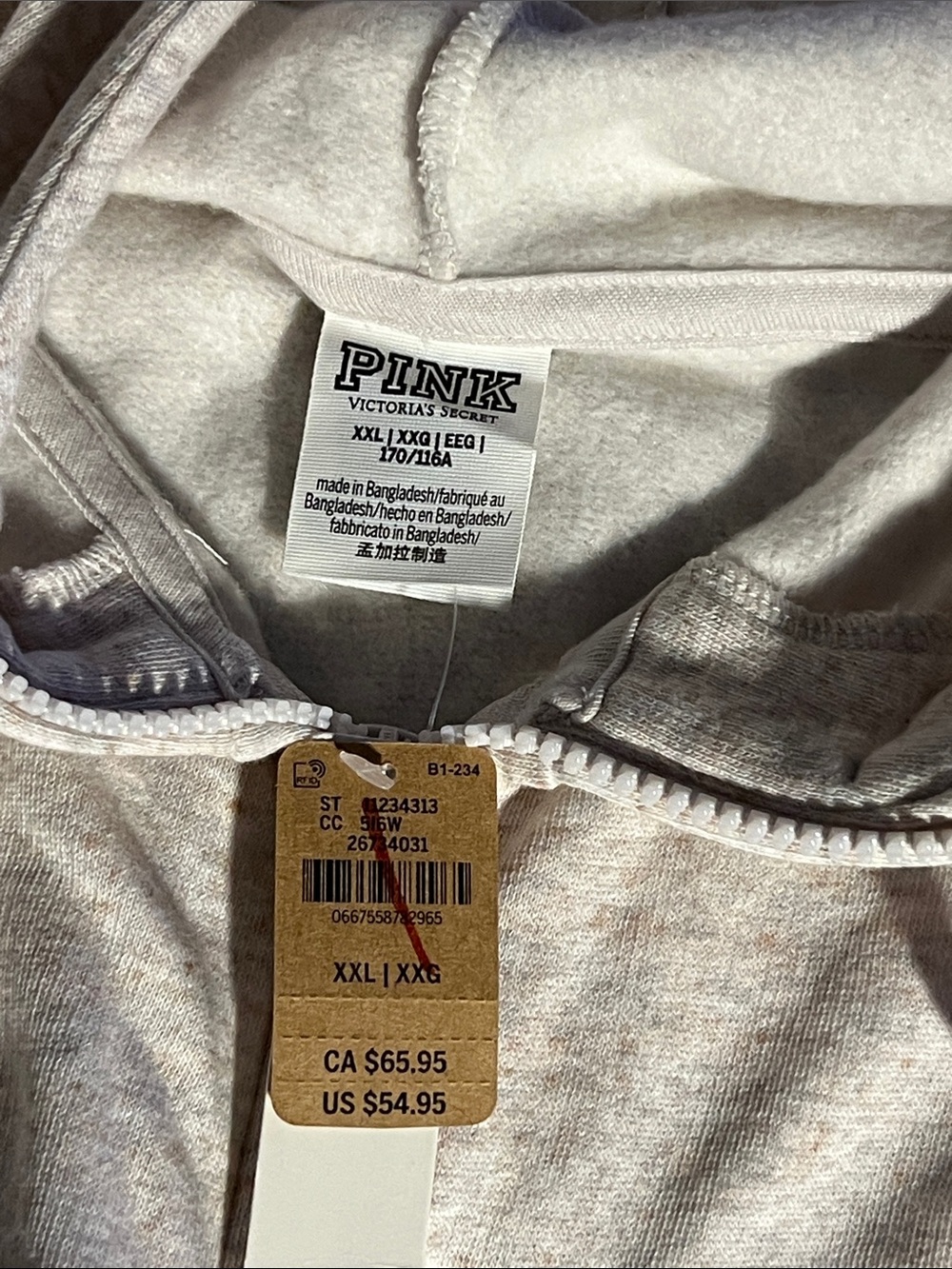 PINK Victoria's Secret Light Gray Full Zip-Up Hoodie with Embroidered Laurel - Picture 2 of 2